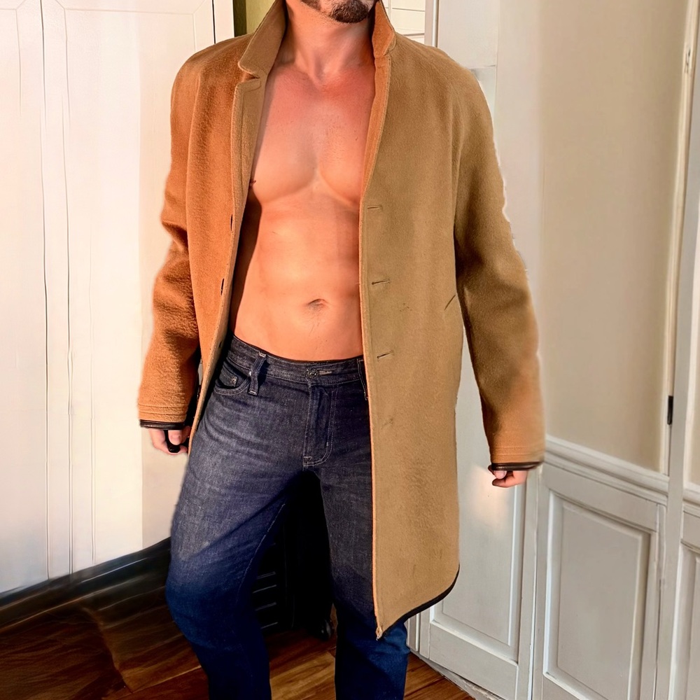 Burberry Men's Camel Wool Trench Coat